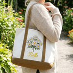 Personalized Birth Flower Large Capacity Tote Bag with Name Mother's Day Birthday Gift for Women Moms