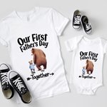 Personalized Cute Bears Hand in Hand 100% Cotton T-Shirt Baby Bodysuit with Name Our First Father's Day Gift for Daddy Baby