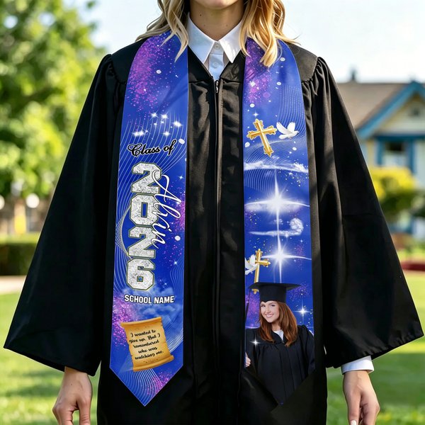 Personalised Class of 2026 Photo Collage Multicolor Graduation Stoles with Name and Text Loving Memorial Graduation Gift for Graduates