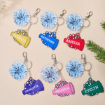 Megáfono personalizado Pom Pom Cheerleading Llavero con nombre Bolsa de deporte Charm Cheer Camp Cheer Práctica Regalo para Cheerleader Equipo