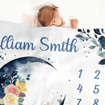 Personalised Moon Flower Soft Throw Blanket with Name Home Decor Baby Shower Birthday Gift for Newborn New Mom