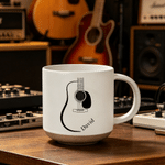 Personalised Line Art Guitar 12 oz Ceramic Coffee Mug with Handle and Name Daily Use Birthday Gift for Guitar Player Friend