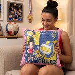 Personalized Volleyball Cartoon Character Throw Pillow Cover with Name and Number Home Decor Anniversary Birthday Gift for Volleyball Players