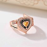 Personalizado Zircon Heart Birthstone Sterling Silver Ring con nombre grabado Año y texto Cumpleaños Aniversario Graduación Regalo para graduados