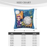 Personalized Volleyball Cartoon Character Throw Pillow Cover with Name and Number Home Decor Anniversary Birthday Gift for Volleyball Players