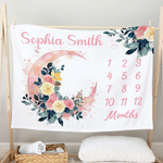 Personalised Moon Flower Soft Throw Blanket with Name Home Decor Baby Shower Birthday Gift for Newborn New Mom