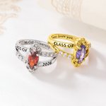 Personalised Birthstone Sterling Silver Ring with Text Dainty Jewellery Anniversary Senior Night Graduation Party Gift for Graduates