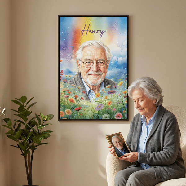 Personalizado Arco Iris Floral Acuarela Foto Giclee Impresiones en Lienzo Decoración del Hogar Enviar desde EE.UU. Regalo conmemorativo para la familia amante de las mascotas