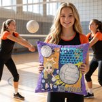 Personalized Volleyball Cartoon Character Throw Pillow Cover with Name and Number Home Decor Anniversary Birthday Gift for Volleyball Players