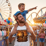 Personalized Lion Dad & Lion Kids Pattern 100% Cotton T-shirt with 1-8 Names and Text Father's Day Gift for Father Husband
