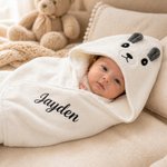 Personlig söt badhandduk med djurhuva och namn perfekt som unik födelsedagspresent eller dopgåva till nybliven mamma