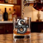 Personlig Klassisk Metallfärg Initial 10 oz Old Fashioned Rock Whiskeyglas med namn Fars dag Födelsedagspresent till pappa Man Whiskeyentusiast