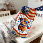 Personalised American Highland Cow Design Phone Case for iphone with Name American Independence Day Gift for Americans