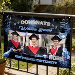 Personalised Congrats 3 Graduation Photos Multicolor Banner with Name Year and School Name Party Backdrop Decor Graduation Gift for Graduates
