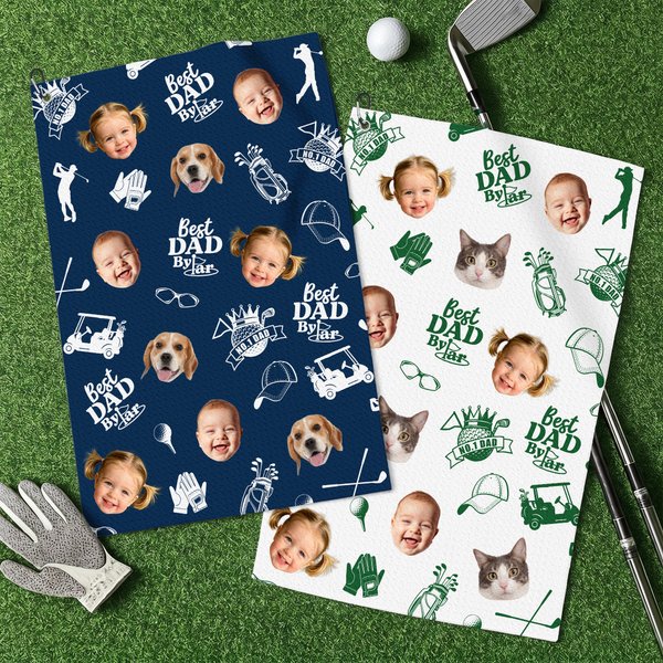 Personalised Best Dad 1-3 Face Photos Golf Quick-Dry Sports Towel Daily Use Father's Day Gift for Dad Golfer