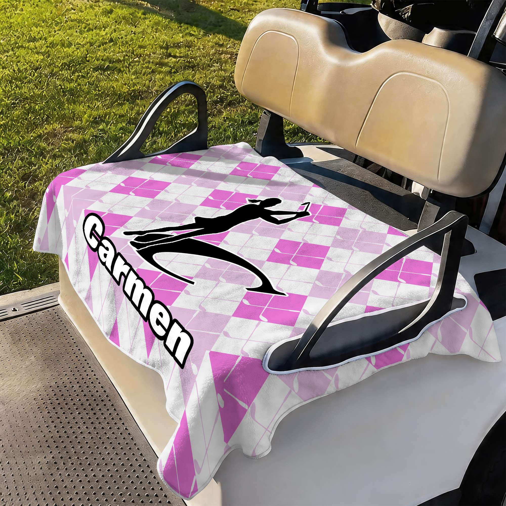 Personalisierte Golfer Silhouette Golf Cart Seat Cover mit Namen und Initialen Golfplatz Zubehör Geburtstag Geschenk für Golfliebhaber Golfer Country Clubs