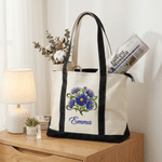 Personalized Birth Flower Large Capacity Tote Bag with Name Mother's Day Birthday Gift for Women Moms