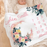 Personalised Moon Flower Soft Throw Blanket with Name Home Decor Baby Shower Birthday Gift for Newborn New Mom