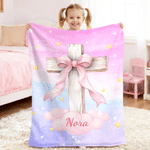 Cruz con lazo personalizada Suave manta con nombre Decoración del hogar Bautizo Cumpleaños Regalo para niños