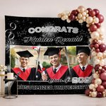 Personalised Congrats 3 Graduation Photos Multicolor Banner with Name Year and School Name Party Backdrop Decor Graduation Gift for Graduates