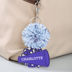 Megáfono personalizado Pom Pom Cheerleading Llavero con nombre Bolsa de deporte Charm Cheer Camp Cheer Práctica Regalo para Cheerleader Equipo