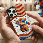 Personalised American Highland Cow Design Phone Case for iphone with Name American Independence Day Gift for Americans