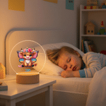 Personalised Highland Cow Birth Flower LED Round Night Light with Wooden Base and Name Room Decor Birthday Gift for Girl