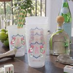 Personalized Mahjong Theme Pink Hydrangea Frosted Plastic Cup with Initial and Name Mahjong Club Birthday Gift for Preppy Girl Mahjong Lover