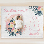 Personalised Moon Flower Soft Throw Blanket with Name Home Decor Baby Shower Birthday Gift for Newborn New Mom