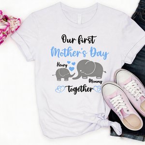 Notre première fête des mères ensemble - T-shirt personnalisé 100% coton avec les prénoms Cadeau de fête des mères pour la nouvelle maman