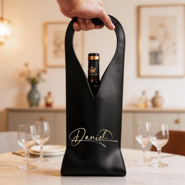 Personlig namndesign i imiterad metall PU läder vinväska med handtag skyddande vin tillbehör middag fest present för vinälskare