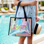 Personlig Floral Letter Holografisk Clear Tote Bag med namn Daglig användning Mors dag Strand Semestergåva för mamma Kvinna Flicka