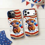 Personalised American Highland Cow Design Phone Case for iphone with Name American Independence Day Gift for Americans