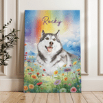 Personalised Rainbow Floral Watercolor Photo Giclee Canvas Prints Home Decor Memorial Gift for Pet Lover Family