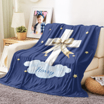 Cruz con lazo personalizada Suave manta con nombre Decoración del hogar Bautizo Cumpleaños Regalo para niños