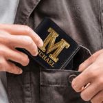 Personalized Gold Name and Initial Design Men's PU Leather Wallet Father's Day Anniversary Birthday Gift for Boyfriend Husband Dad