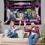 Personalised Congrats 3 Graduation Photos Multicolor Banner with Name Year and School Name Party Backdrop Decor Graduation Gift for Graduates