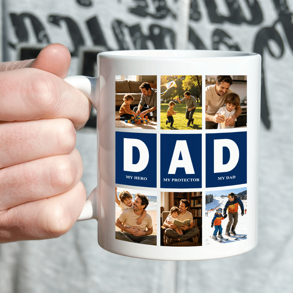 Gepersonaliseerde Vader Negen-Grid Foto's Collage 11 oz 15 oz Multicolor Keramische Mok Vaderdag Verjaardagscadeau voor Vader