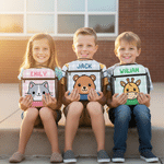 Personalised Cartoon Animals Plaid Insulated Lunch Bag with Name Portable Travel Picnic Use Back to School Gift for Kids Students