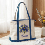 Personalized Birth Flower Large Capacity Tote Bag with Name Mother's Day Birthday Gift for Women Moms