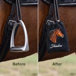 Bolsa protectora de estribos personalizada con foto de caballo y nombre Juego de 2 protectores ecuestres Regalo de cumpleaños para jinetes amantes de los caballos