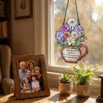 Personalized Grandma's Garden Birth Flower Stained Glass Effect Acrylic Suncatcher with Title and 1-10 Names Mother's Day Gift for Grandma Mom