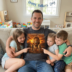 Personalized Lion Dad & Lion Kids Pattern 100% Cotton T-shirt with 1-8 Names and Text Father's Day Gift for Father Husband