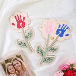 Personalised 1-2 Flower Handprints Wooden Sign with Name and Text Birthday Mother's Day Gift for Mom Women