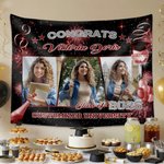 Personalised Congrats 3 Graduation Photos Multicolor Banner with Name Year and School Name Party Backdrop Decor Graduation Gift for Graduates