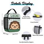 Personalised Cartoon Animals Plaid Insulated Lunch Bag with Name Portable Travel Picnic Use Back to School Gift for Kids Students