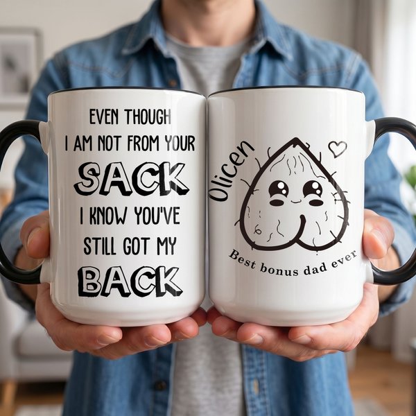Personalized Bonus Dad Humorous Pattern Design 11 oz 15 oz Ceramic Mug with Name and Text Father's Day Birthday Gift for Step Dad Man