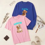 Personalized Pet Photo Multicolor Adult T-shirt Sweatshirt with Name Daily Wear Pet Party Birthday Gift for Pet Owner Lover