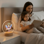 Personalised Highland Cow Birth Flower LED Round Night Light with Wooden Base and Name Room Decor Birthday Gift for Girl