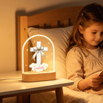 Luce notturna in acrilico con nome, personalizzata con fiocco, croce, stella, nuvola, decorazione della stanza dei bambini, regalo di battesimo per bambini.